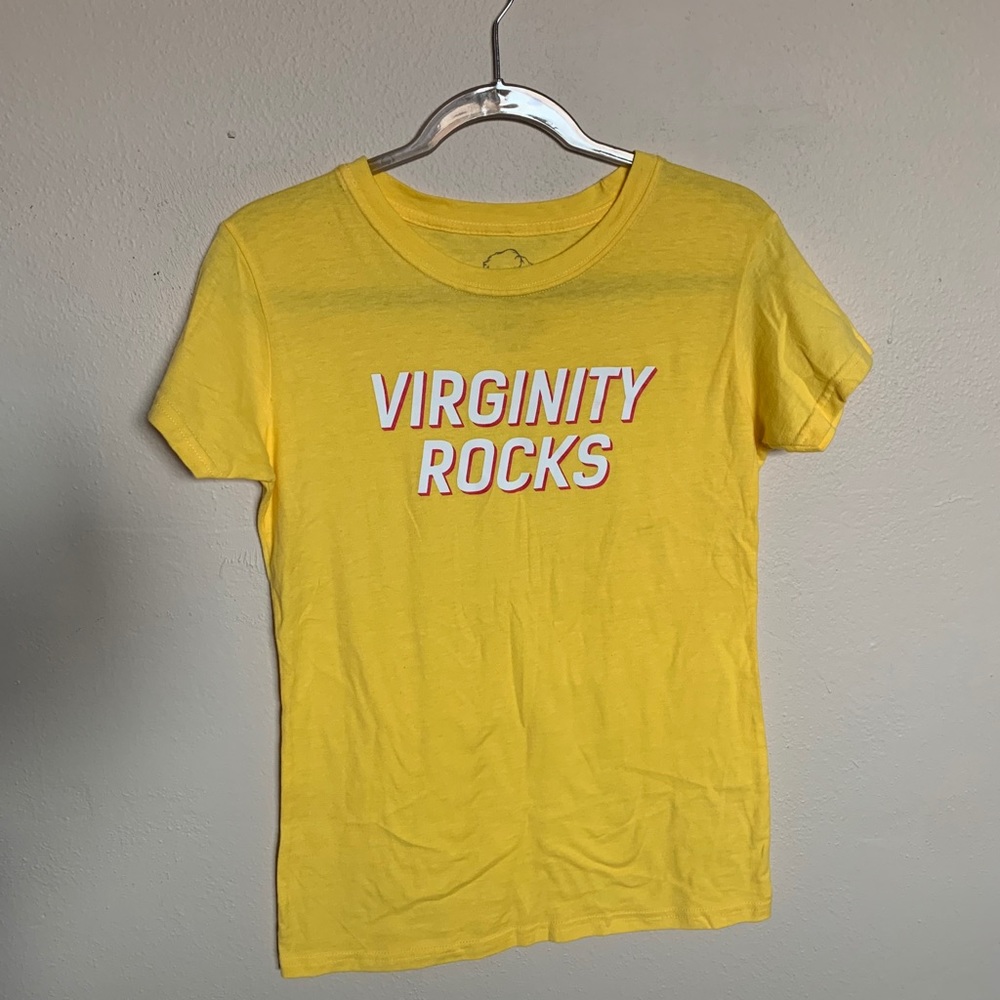 yellow white and red virginity rocks tee brand new